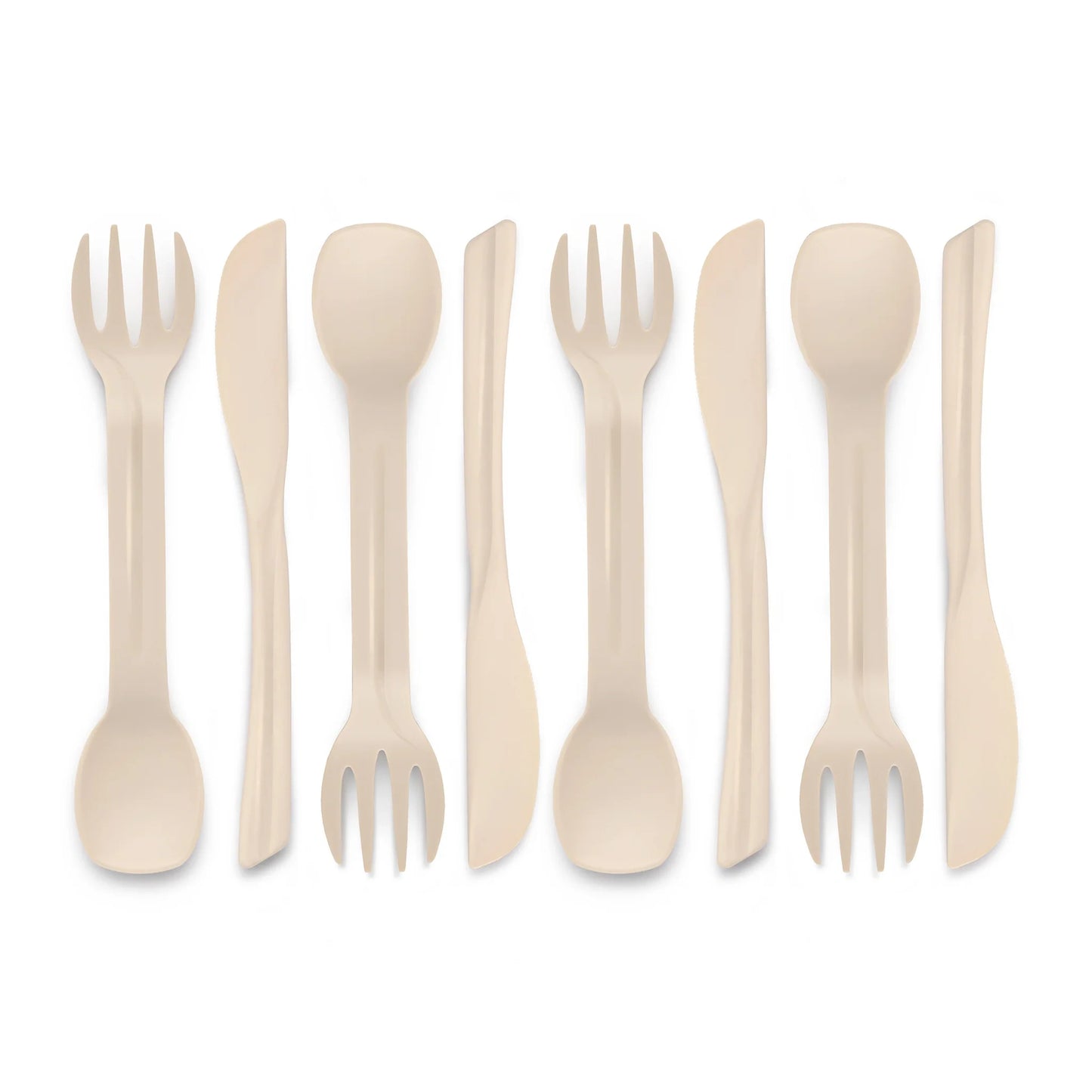 4-Piece Fork, Spoon, and Knife Set Made from Waste Sugarcane