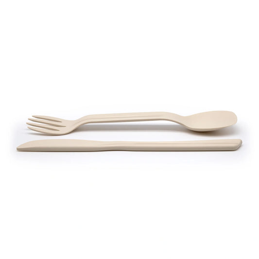 4-Piece Fork, Spoon, and Knife Set Made from Waste Sugarcane